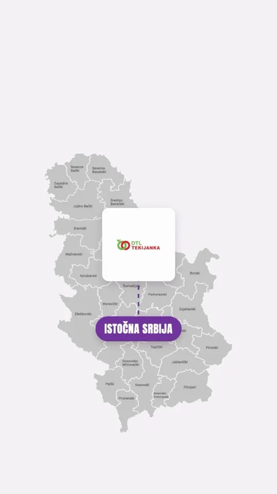 Mapa istočne Srbije sa prodavnicama DTL Tekijanka